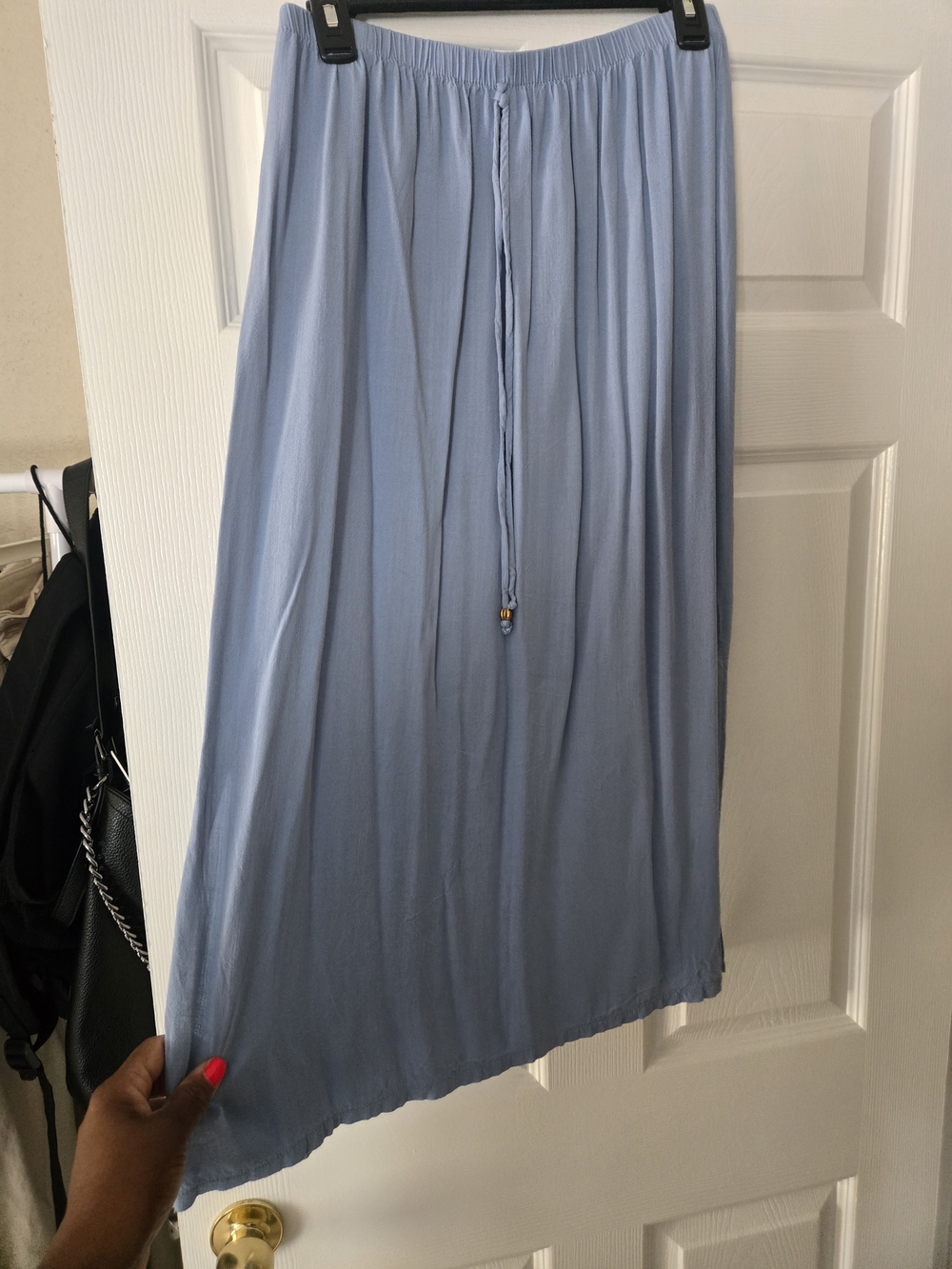 Light Blue Faux Drawstring Maxi Skirt